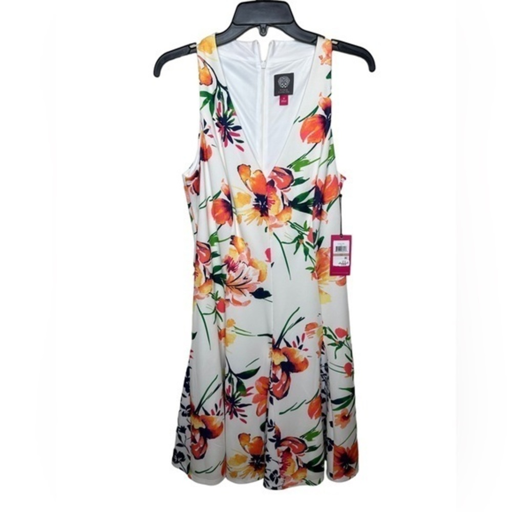 Vince Camuto deep v-neck orange and white floral dress women’s size 12
